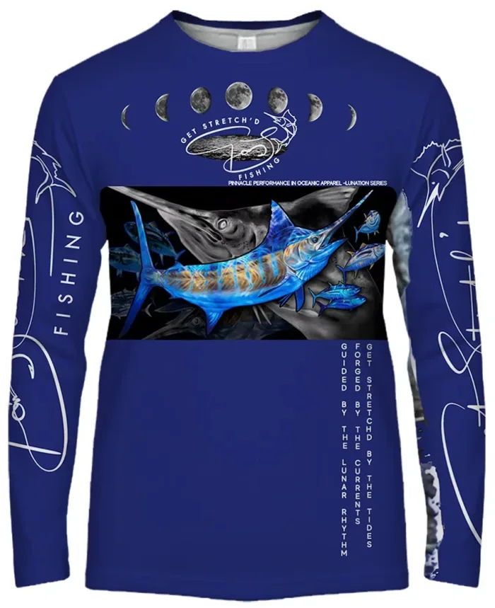 Lunar Apex – Big Stretch Edition- custom fishing shirt blue front