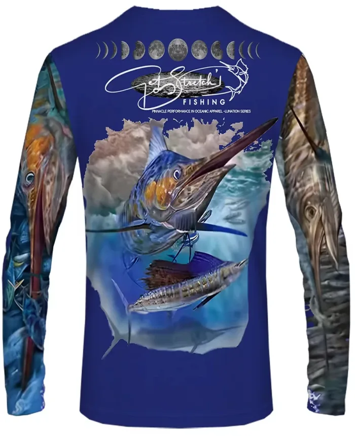 Lunar Apex – Big Stretch Edition- custom fishing shirt blue back