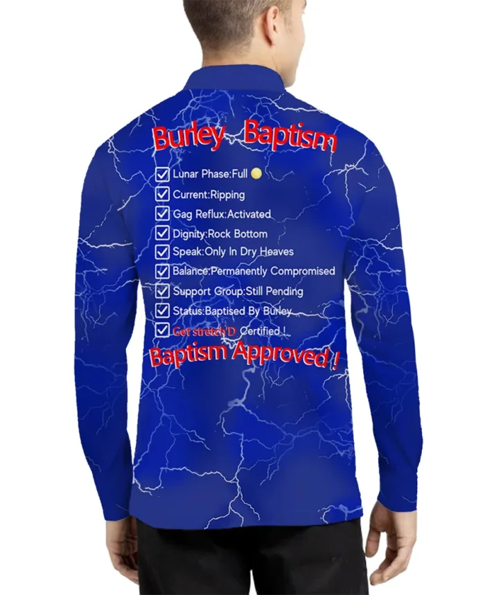 Burley Baptism custom fishing shirt blue back