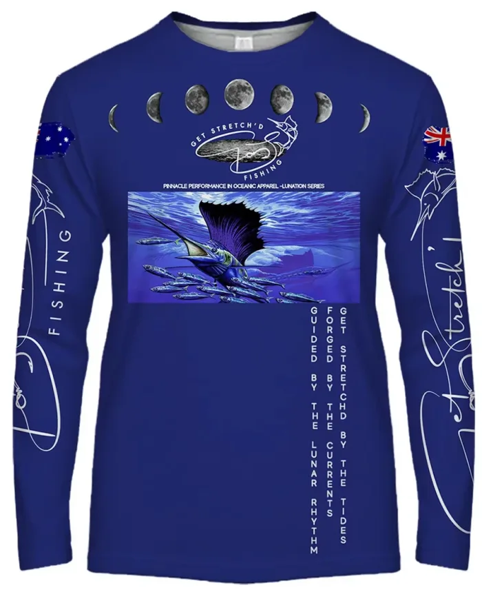 Lunar Current – Sailfish Edition - custom fishing shirt blue front