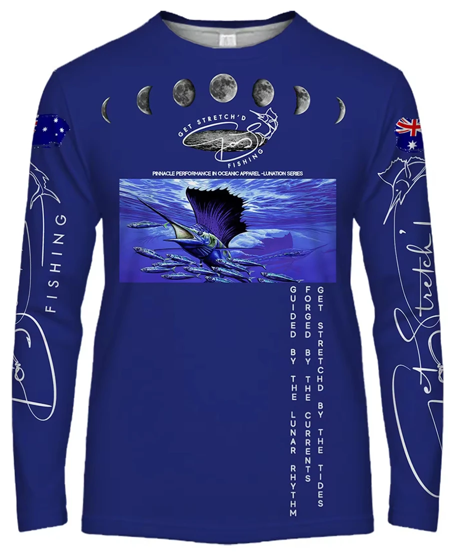 Lunar Current – Sailfish Edition - custom fishing shirt blue front
