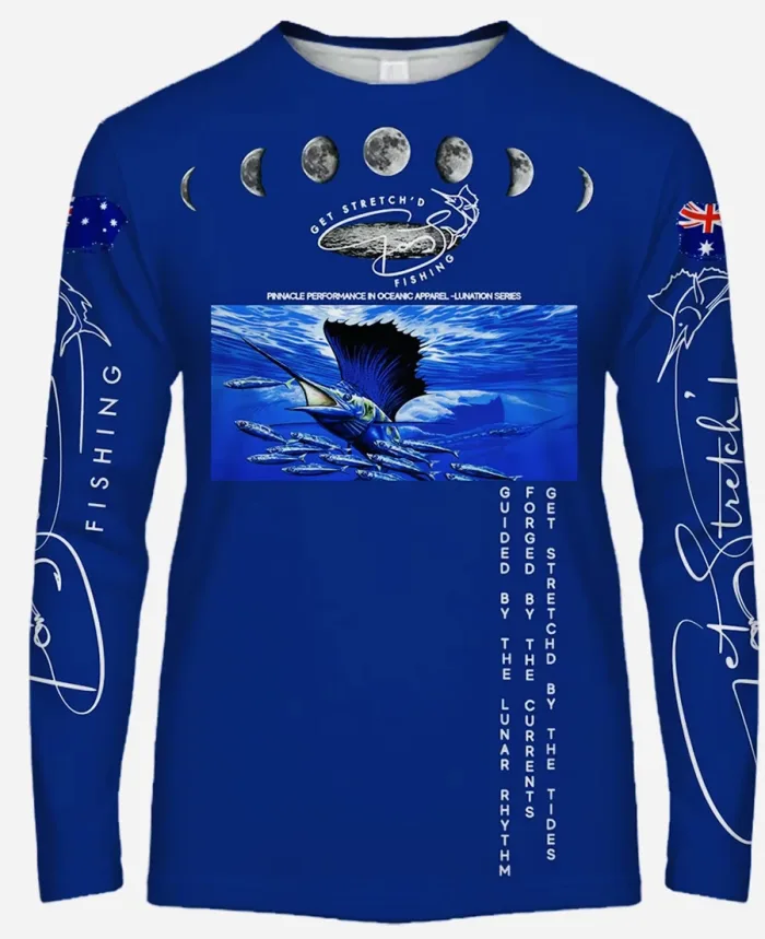 Lunar Breach - Stretch Pursuit - custom fishing shirt blue front