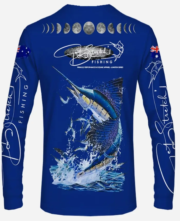 Lunar Breach - Stretch Pursuit - custom fishing shirt blue back