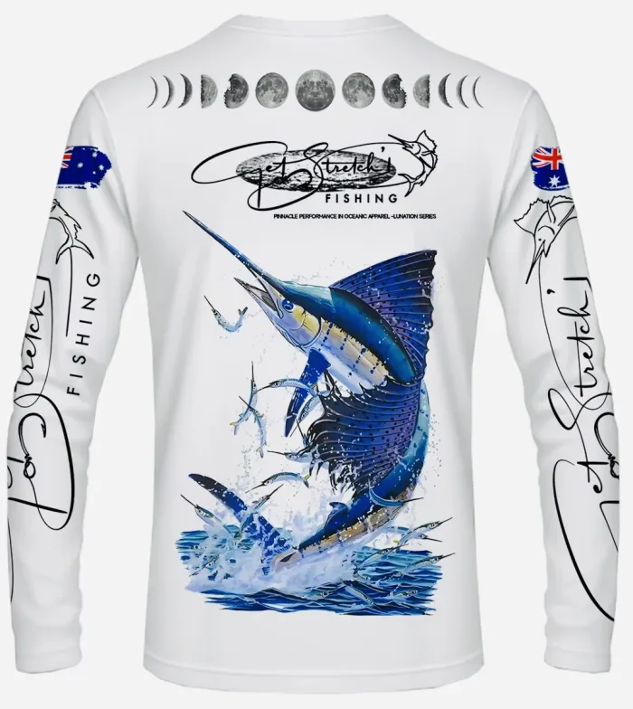 Lunar Breach - Stretch Pursuit - custom fishing shirt white back