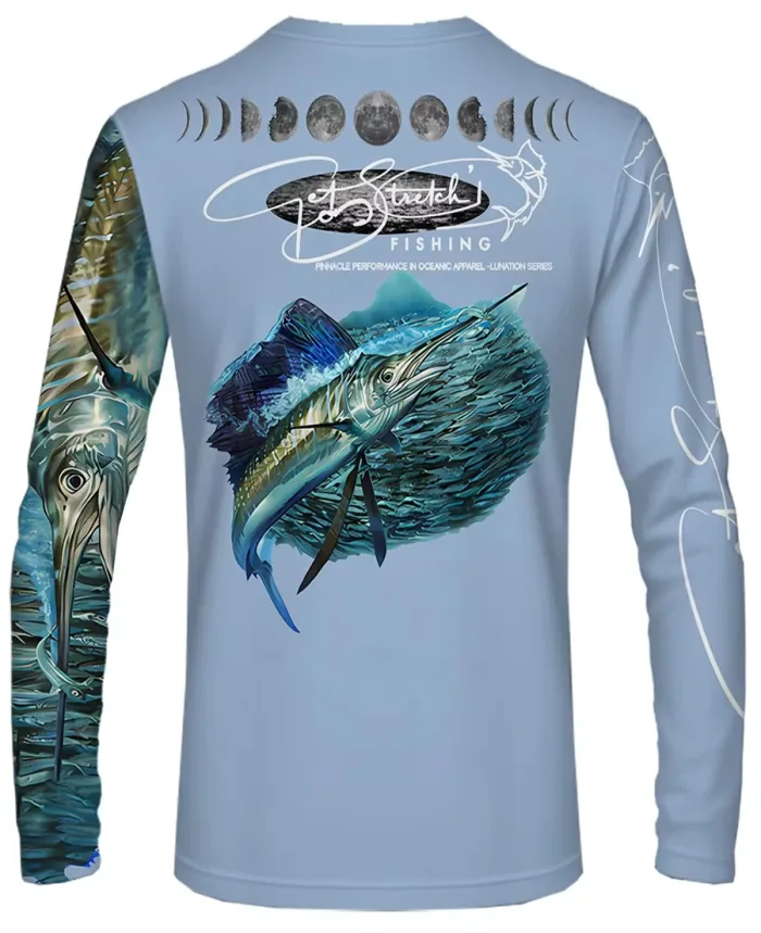 Lunar Baitball - Stretch Sail custom fishing Shirt blue back