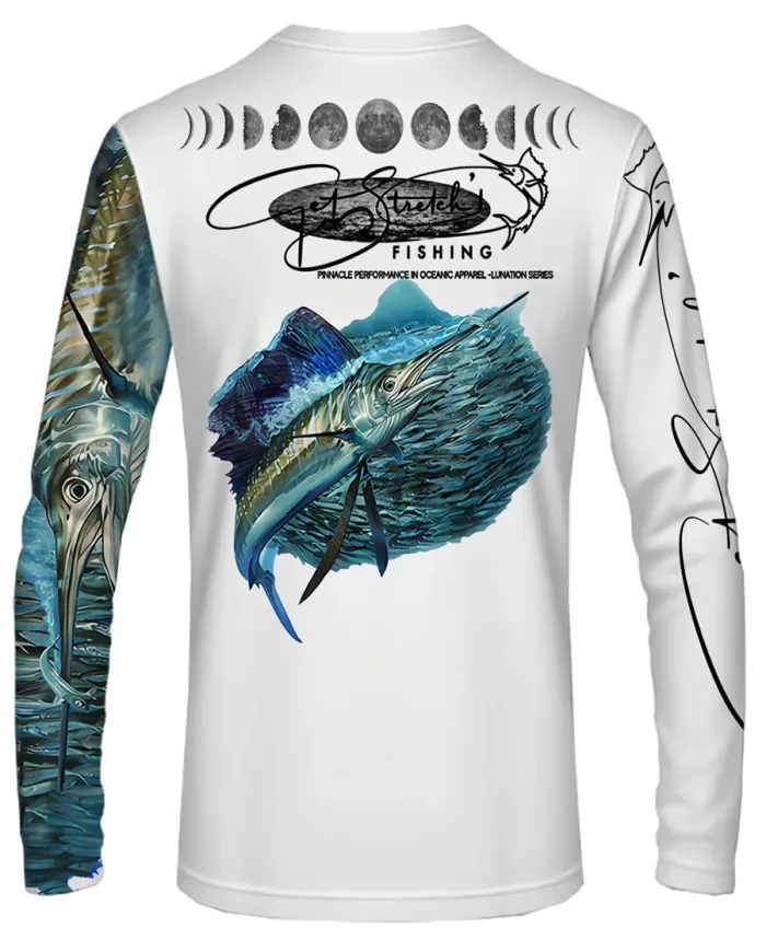 Lunar Baitball - Stretch Sail white custom fishing Shirt back